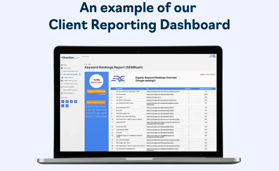 Direction.com client reporting dashboard