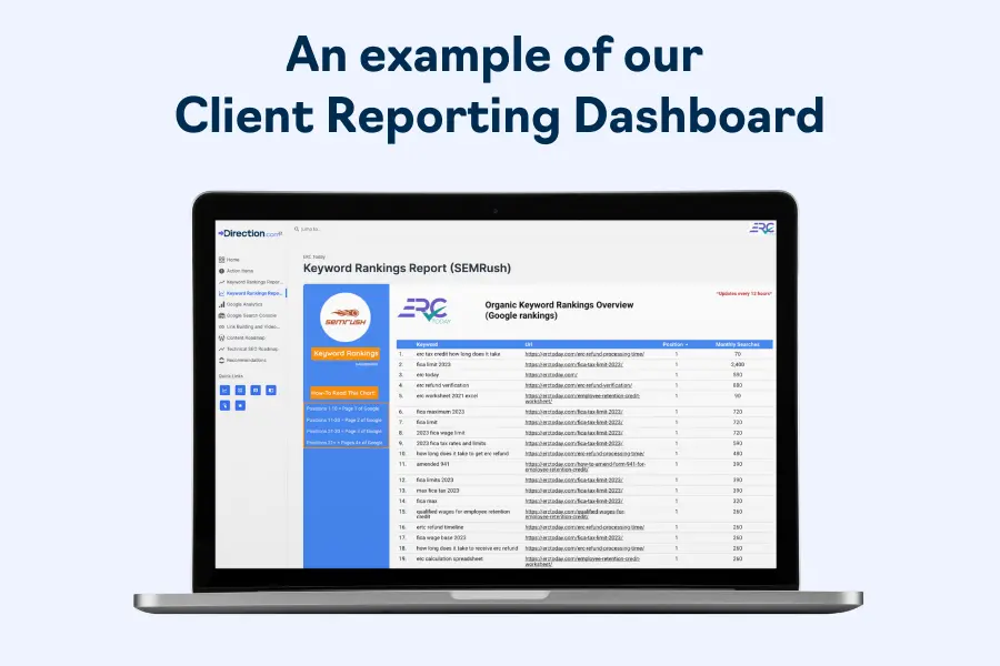 Transparent reporting portal for SEO clients at Direction.com