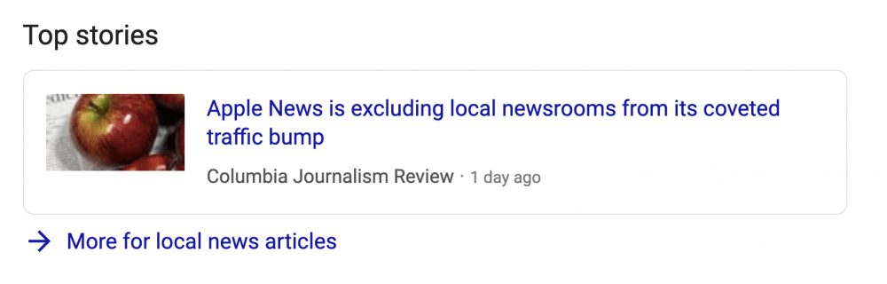 example of how news schema looks like in search results