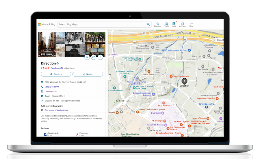 Bing Places for Business Direction Listing