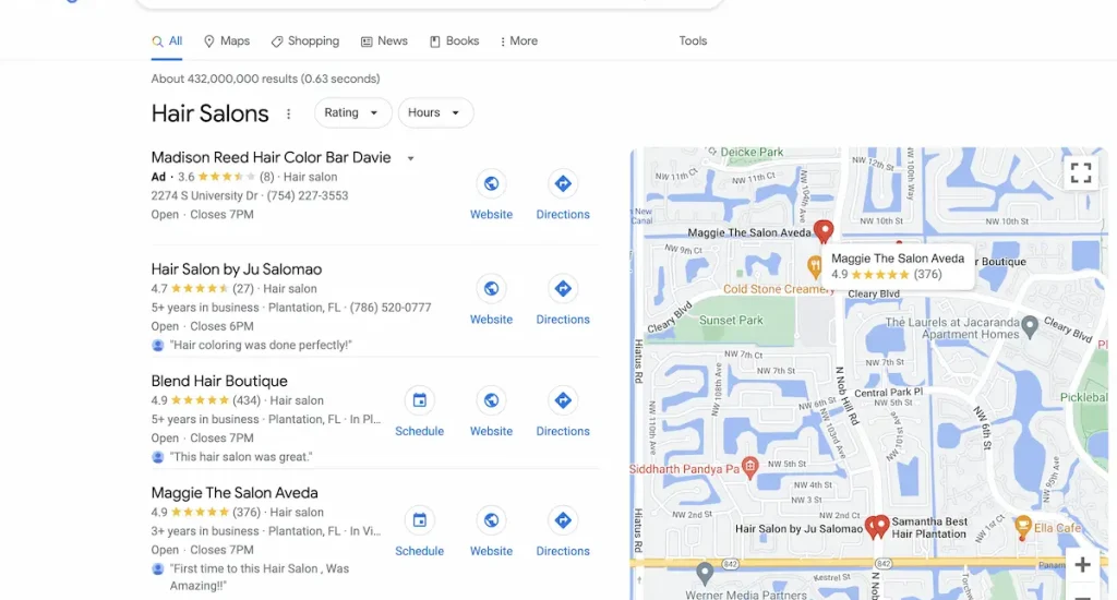 Google Map Pack Results For Local Searches