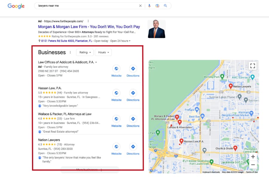 Google's Map Pack - the top 3 organic search results