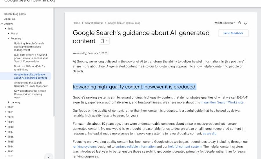 Google Guidelines for AI Content