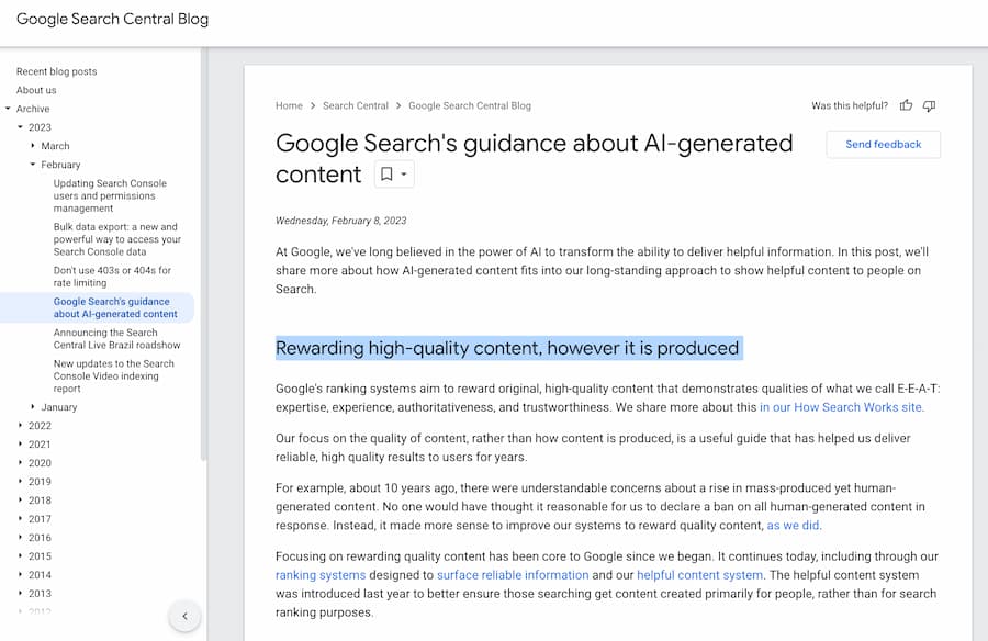 Google Webmaster Guidelines for AI Generated Content