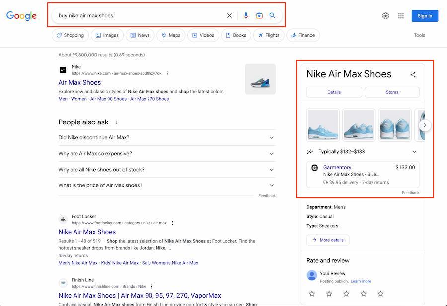 An example of transactional search intent