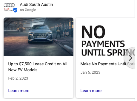 Great Google Business Post example from Audi of South Austin