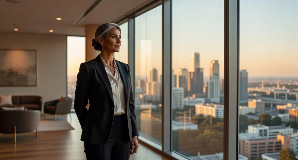 Healthcare practice leader looking out over city skyline - representing strategic healthcare SEO