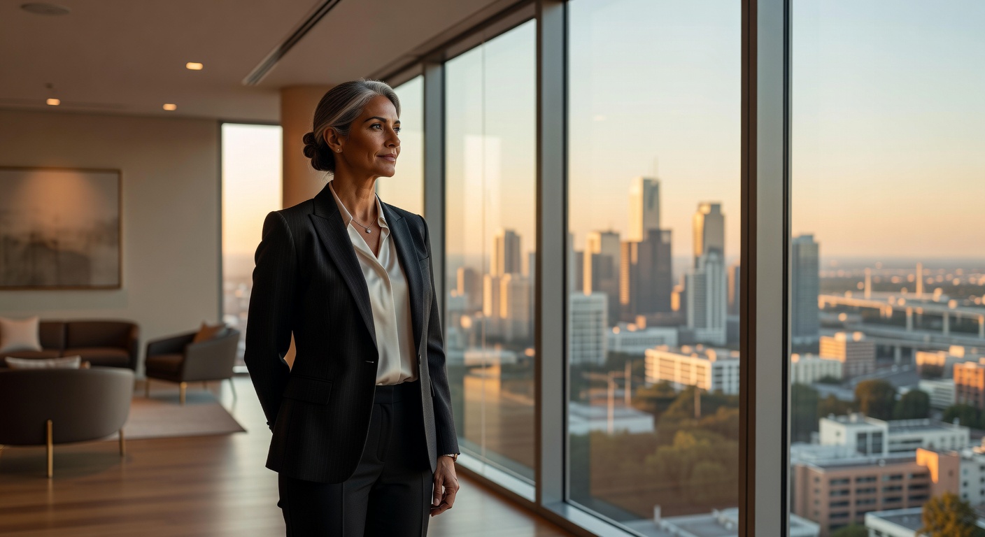 Healthcare practice leader looking out over city skyline - representing strategic healthcare SEO