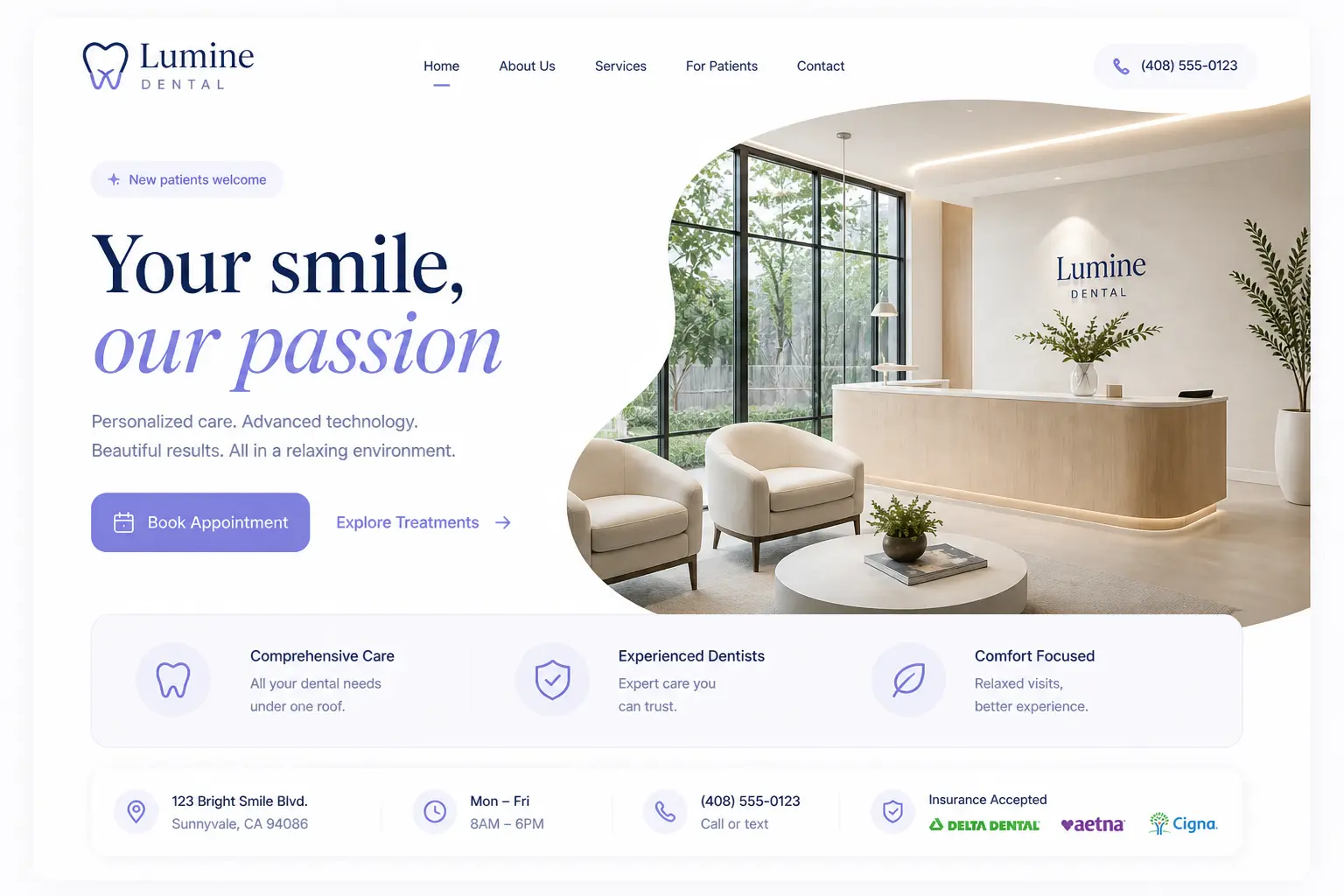 Lumine Dental desktop view