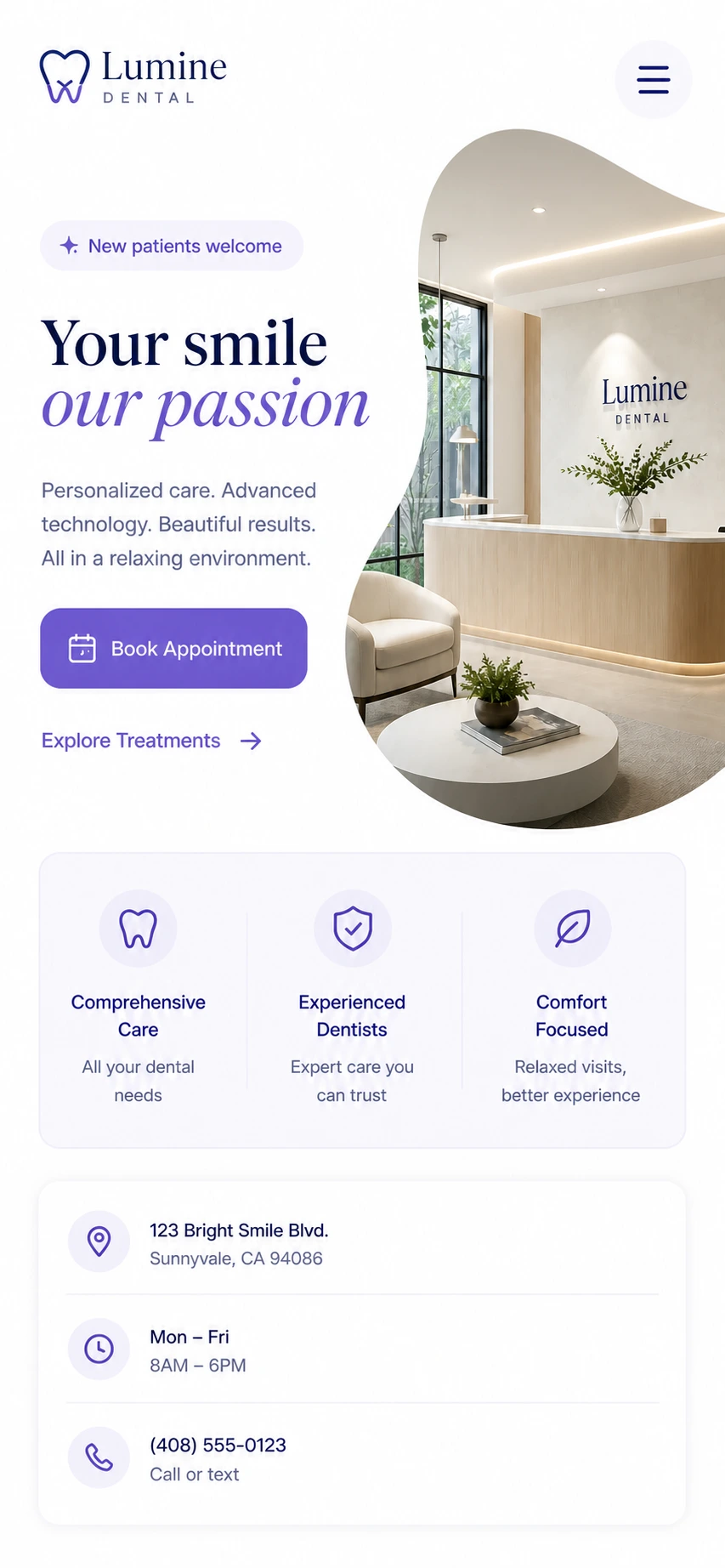 Lumine Dental mobile view