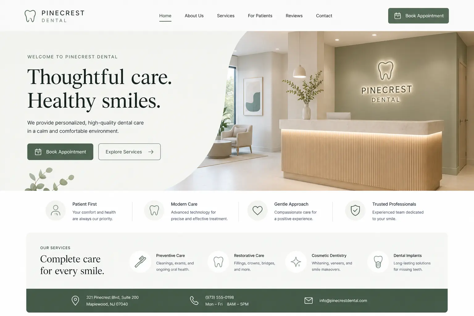 Pinecrest Dental desktop view