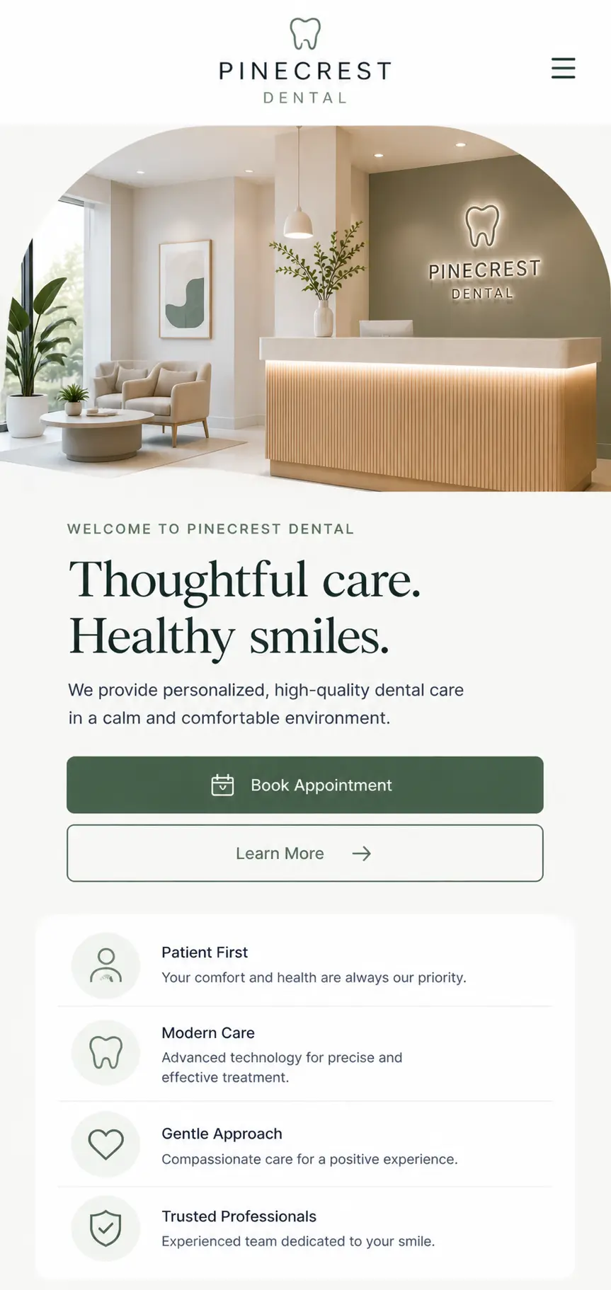 Pinecrest Dental mobile view