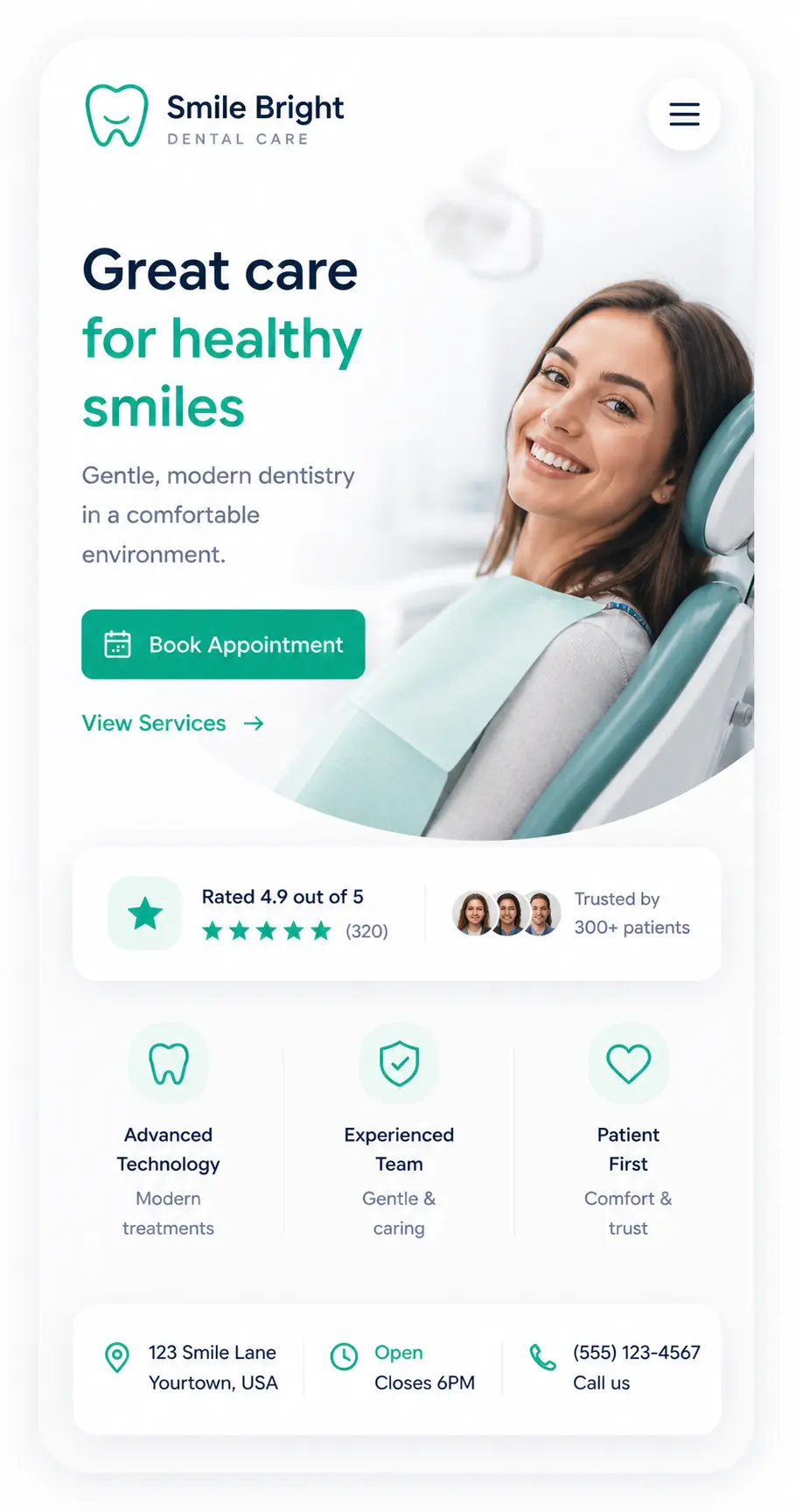 Smile Bright Dental Care mobile view