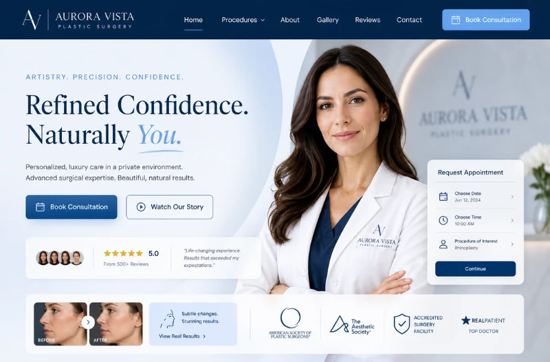 Aurora Vista Plastic Surgery desktop website design mockup