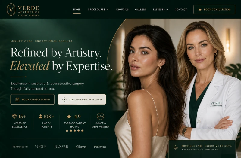 Verde Aesthetics Plastic Surgery desktop website design mockup