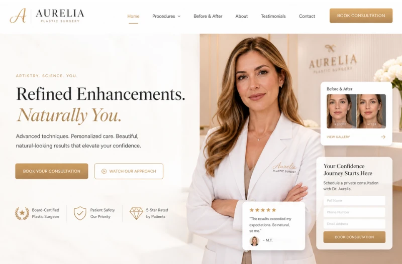 Aurelia Plastic Surgery desktop website design mockup