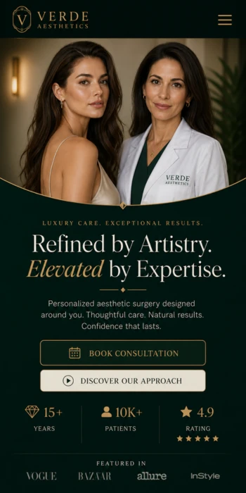 Verde Aesthetics Plastic Surgery mobile website design mockup