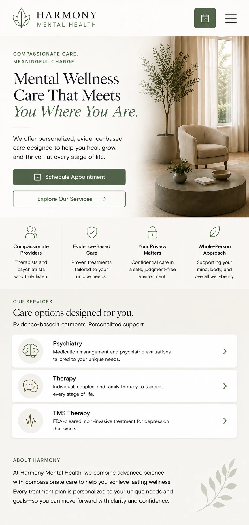 Mental Health Web Design 4 mobile view
