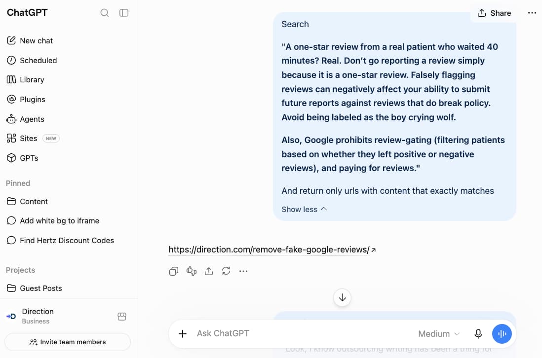 ChatGPT answer reveal.