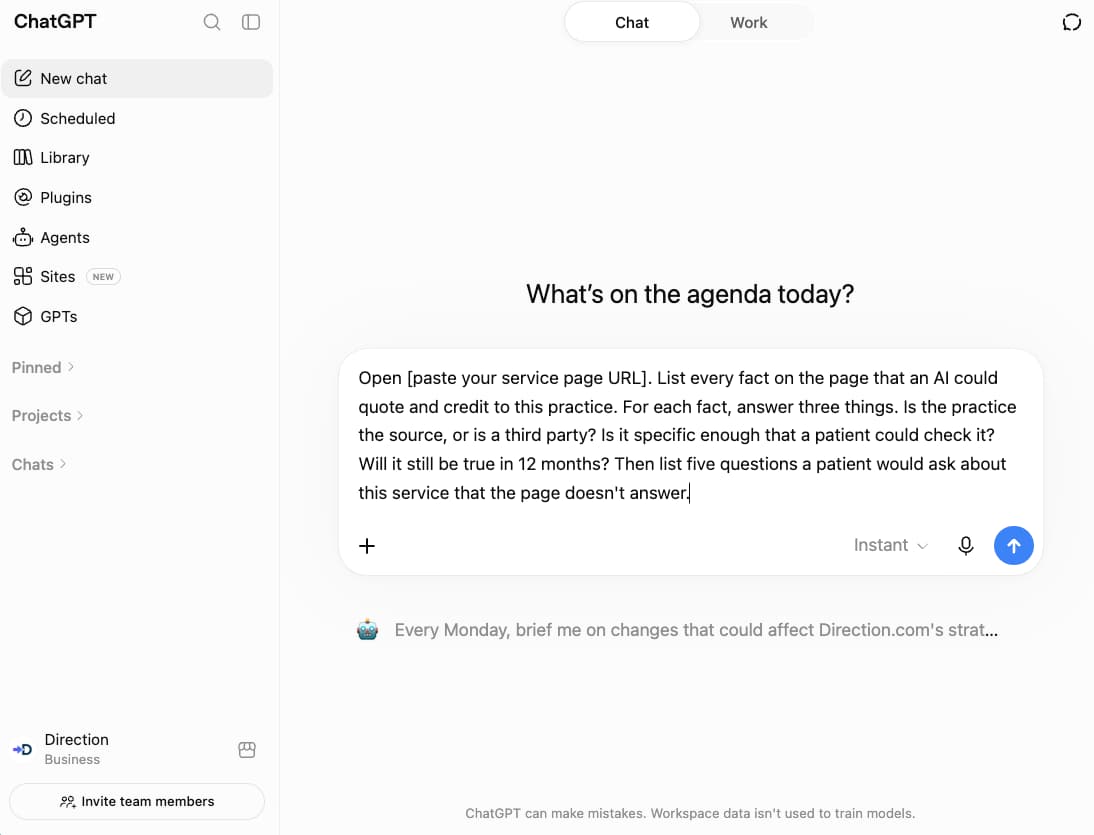 Prompt for ChatGPT to check if your content can be sourced by AI.