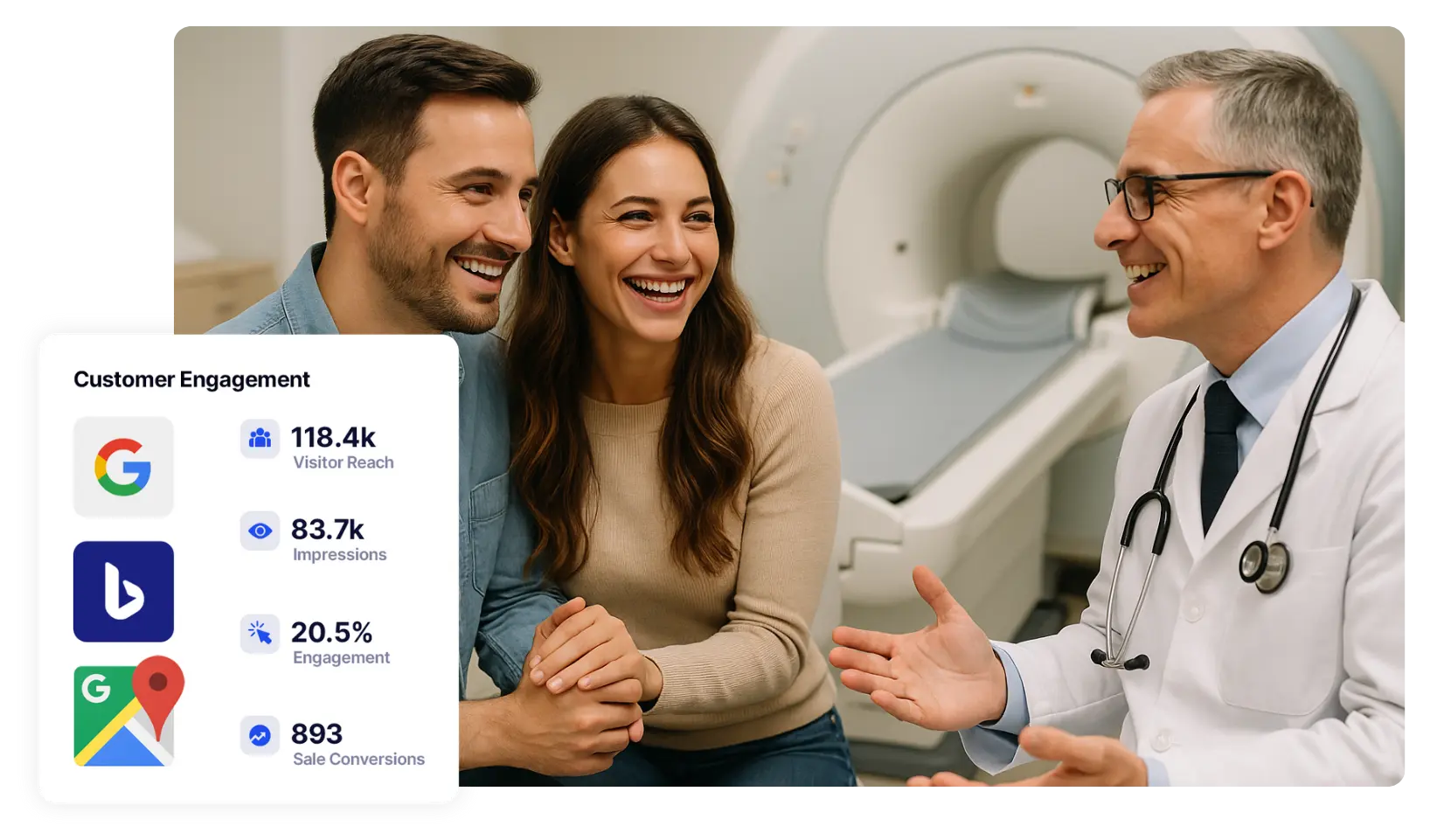 Increased customer engagement on Google Maps from local SEO services, including more calls, clicks, and direction requests for healthcare practices in Champaign.